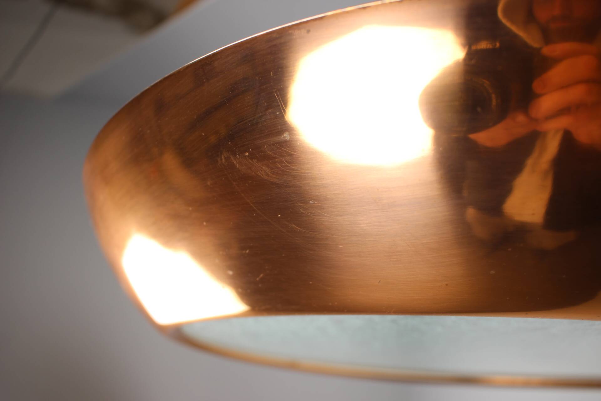 Copper UFO chandelier Bauhaus by Josef Hurka, 1930s