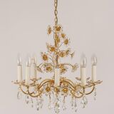 Large flower-shaped chandelier in gilded brass by Palwa, Germany, 1970s.