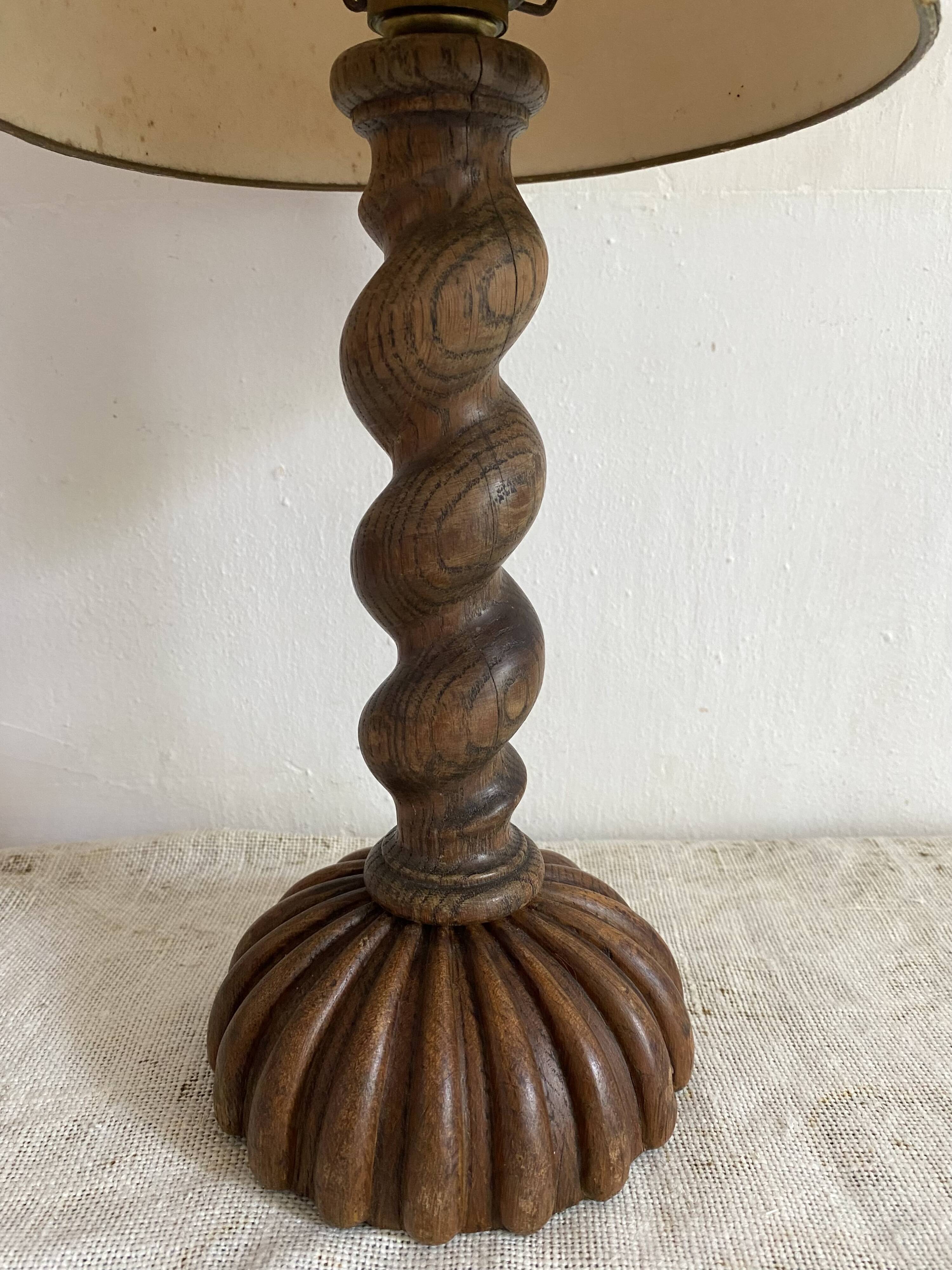 Antique lamp in twisted turned wood