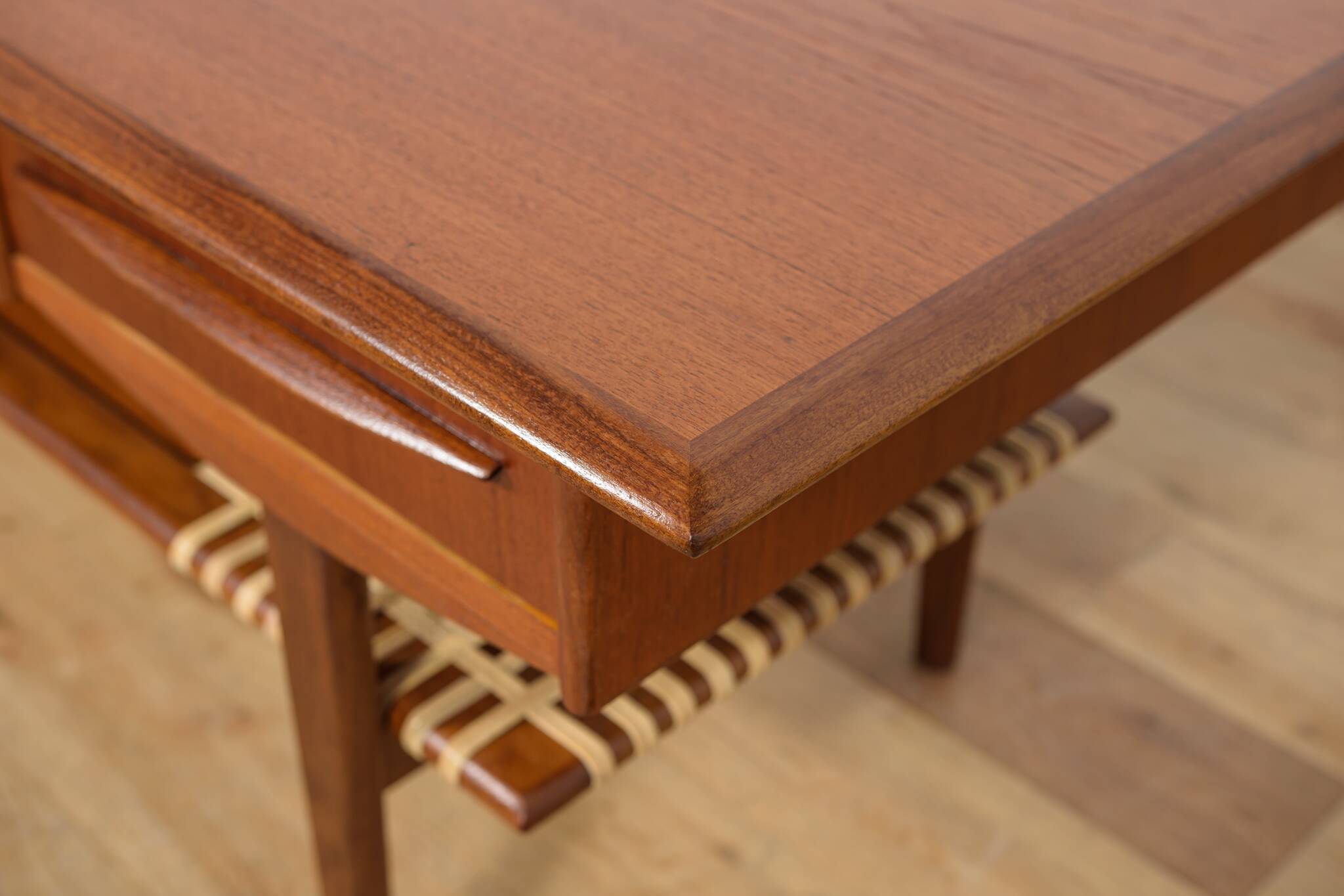 Mid-Century Teak & Rattan Coffee Table, Denmark, 1960s