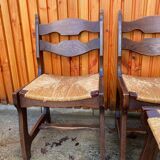 6 Guillerme and Chambron straw wood chairs