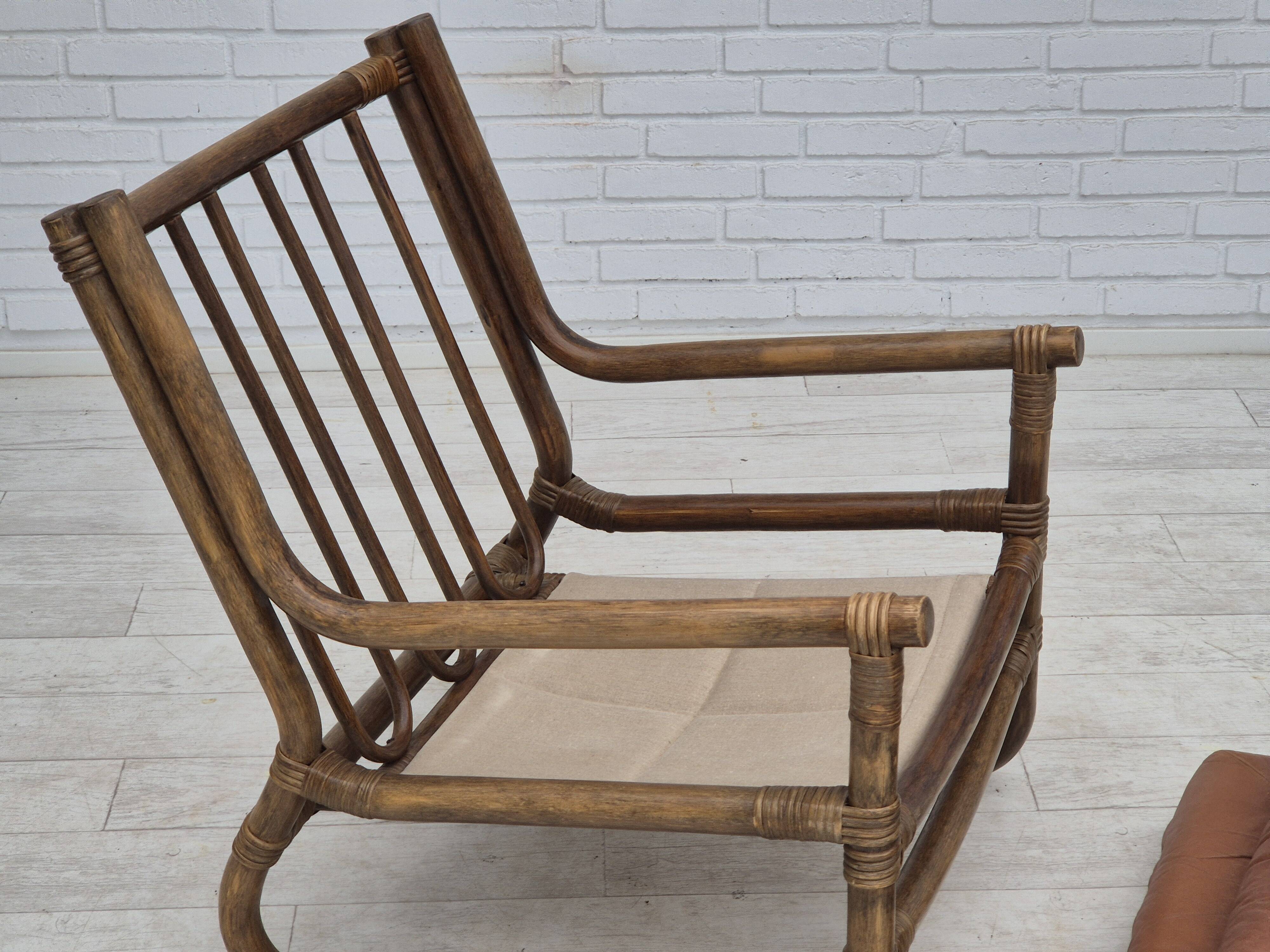 1970s, Scandinavian armchair, original very good condition, bamboo, leather.