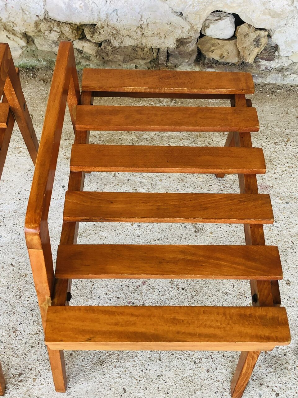 Pair of slatted side tables, Scandinavian style, 60s