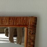 Miroir rectangulaire vintage en rotin tressé et bambou années 60/70