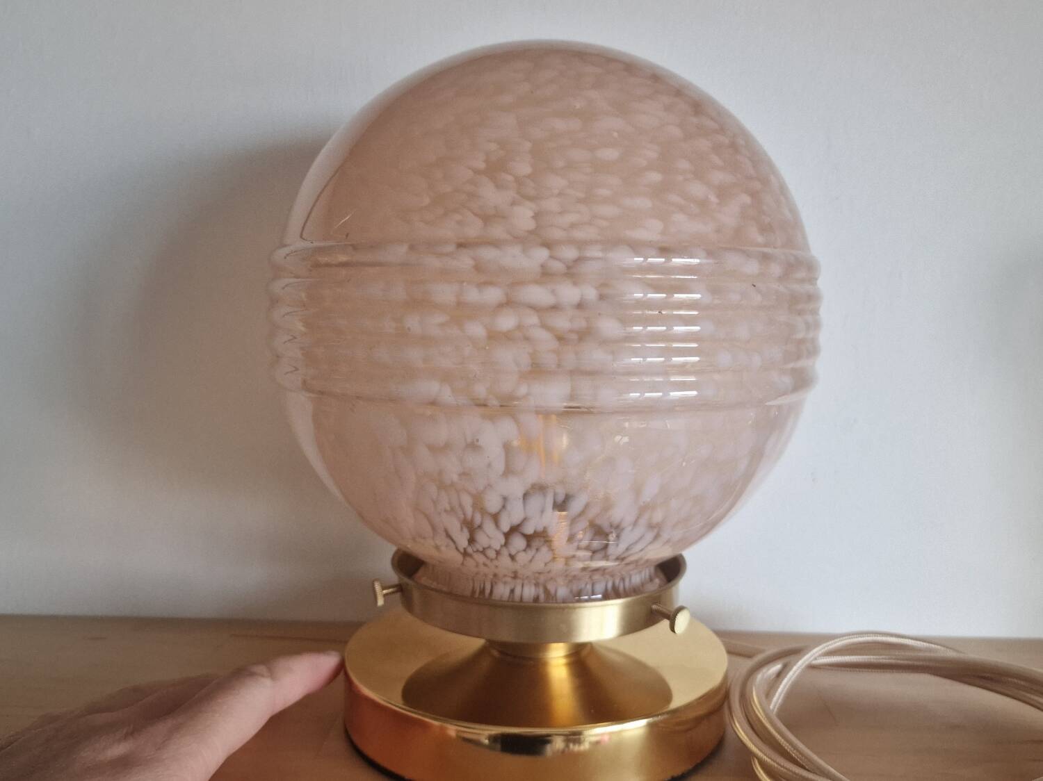 Pink Clichy glass globe in touch lamp