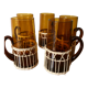 Set of 5 glass and rattan mugs