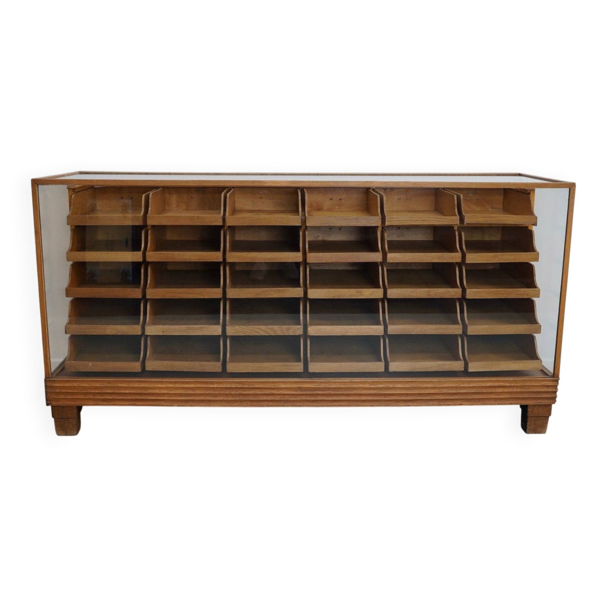 Antique British maple & oak haberdashery cabinet or shop counter, 1930s