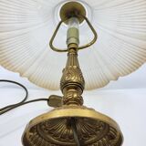 Arum table lamp with metal base and white pink glass lampshade 1970 Vintage