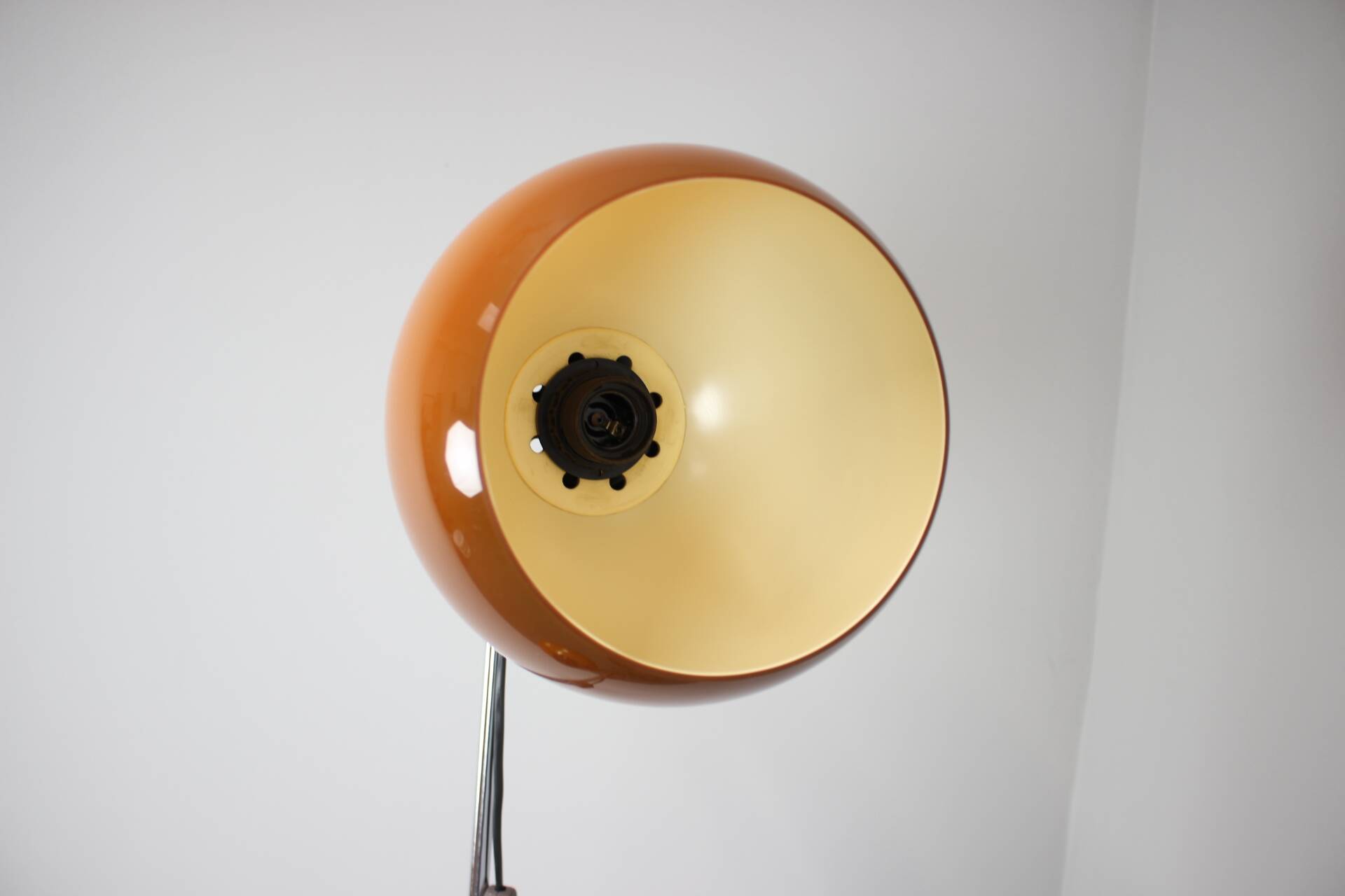 Vintage Hungarian adjustable floor lamp with two orange globe shades, circa 1970.