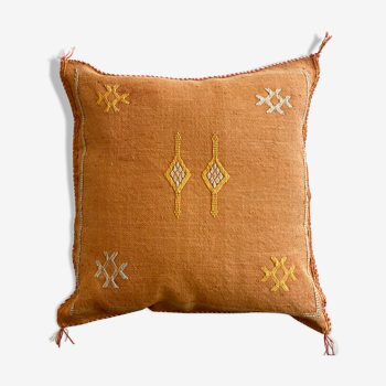 Vegetable silk cushion of cactus embroidery Moroccan orange berber motifs