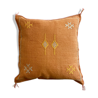 Vegetable silk cushion of cactus embroidery Moroccan orange berber motifs