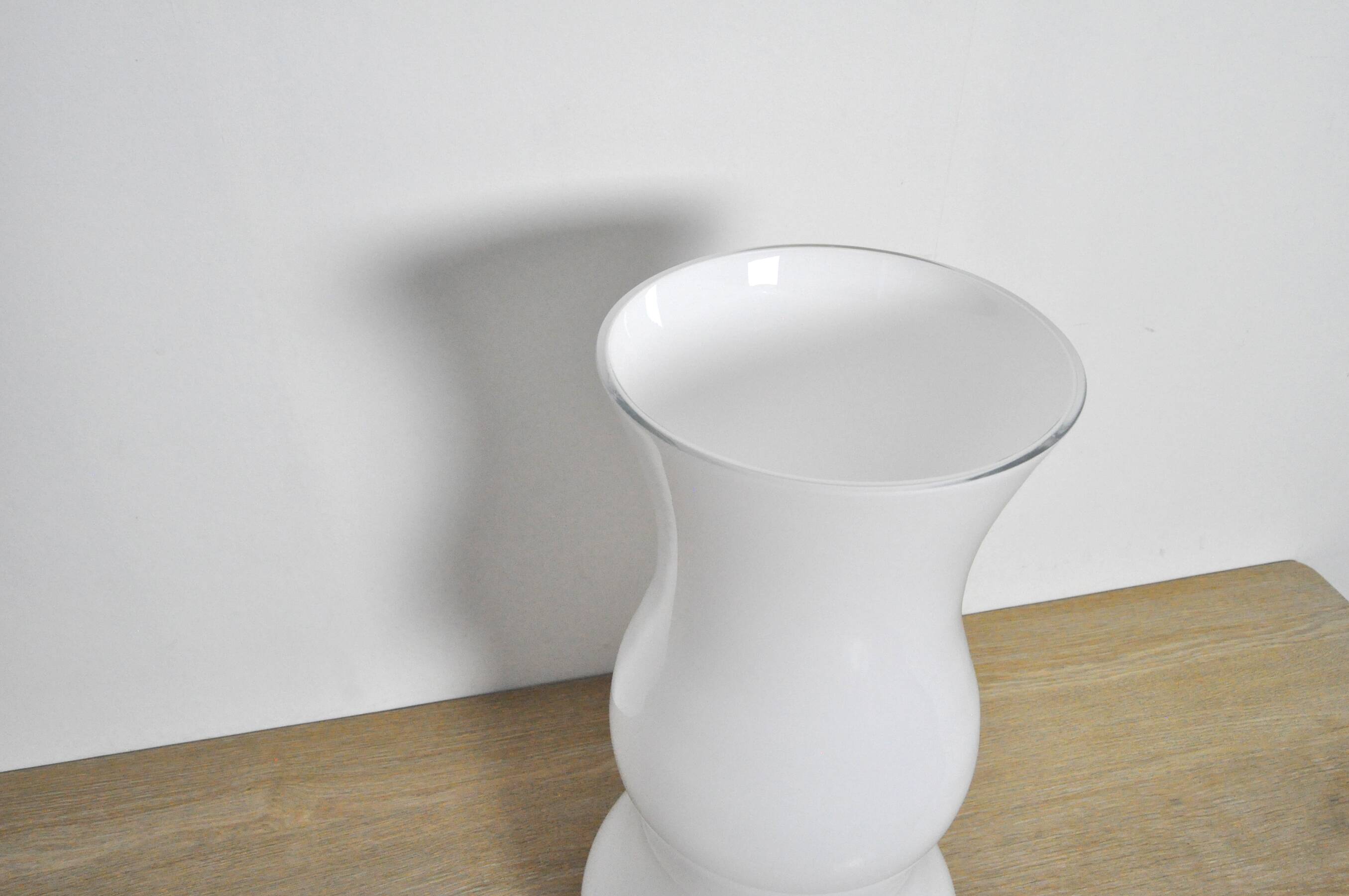 Mouth blown Holmegaard large white glass floor vase by Erik Bagger
