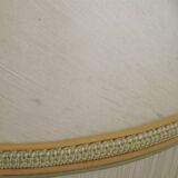 Table lamp with wooden base and fringed shade