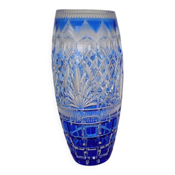 Large Vintage Nachtmann "Bamberg" Cobalt Blue Cut-to-Clear Crystal Vase