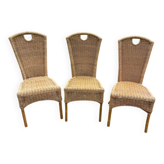 3 rattan and bamboo chairs