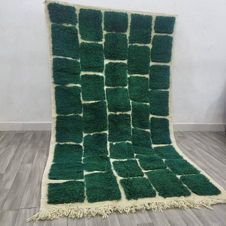 Tapis en laine pure fait main traditionnel vert traditionnel 1,5/2,5 m