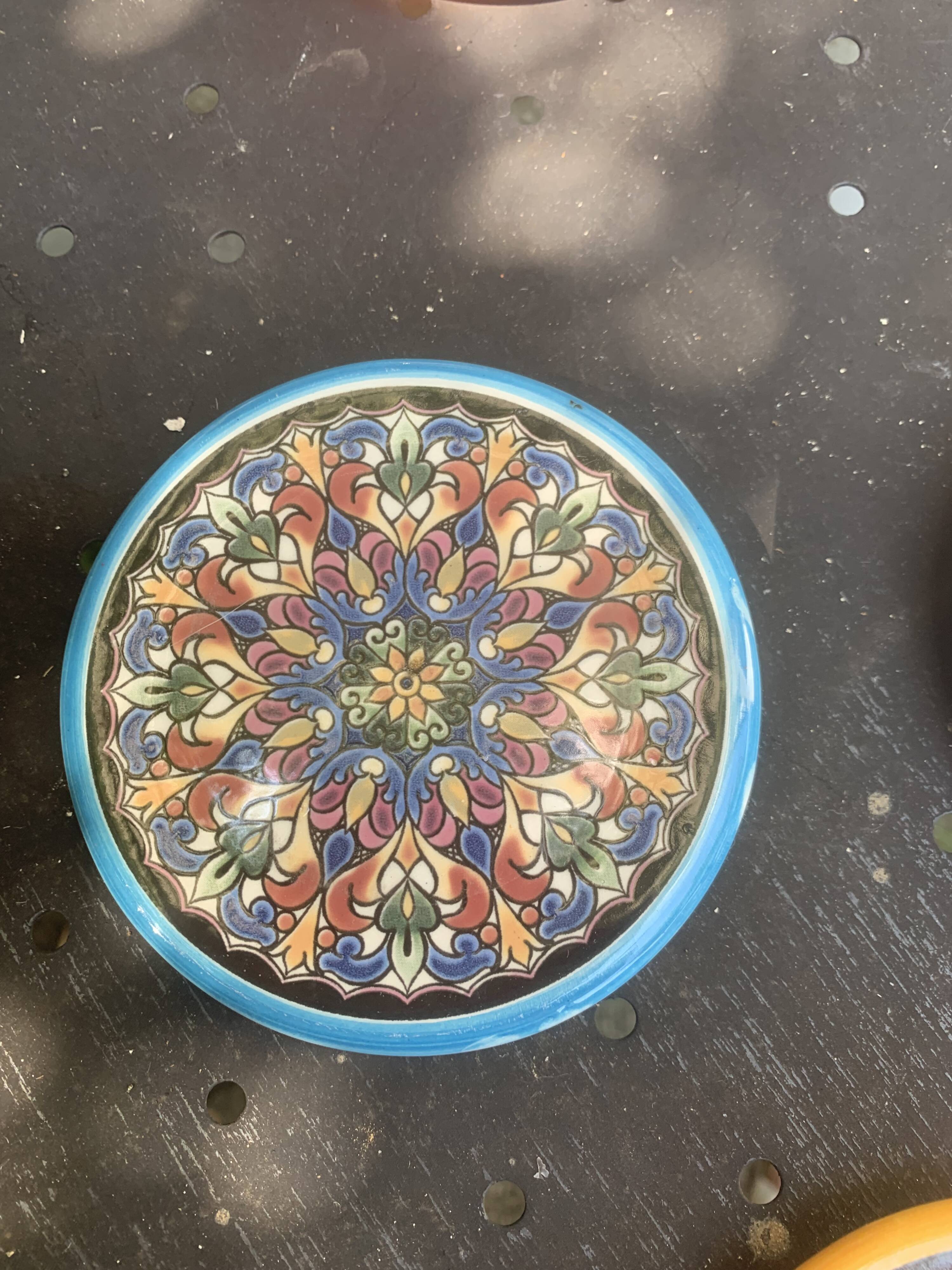 5 vintage handcrafted enameled ceramic coasters