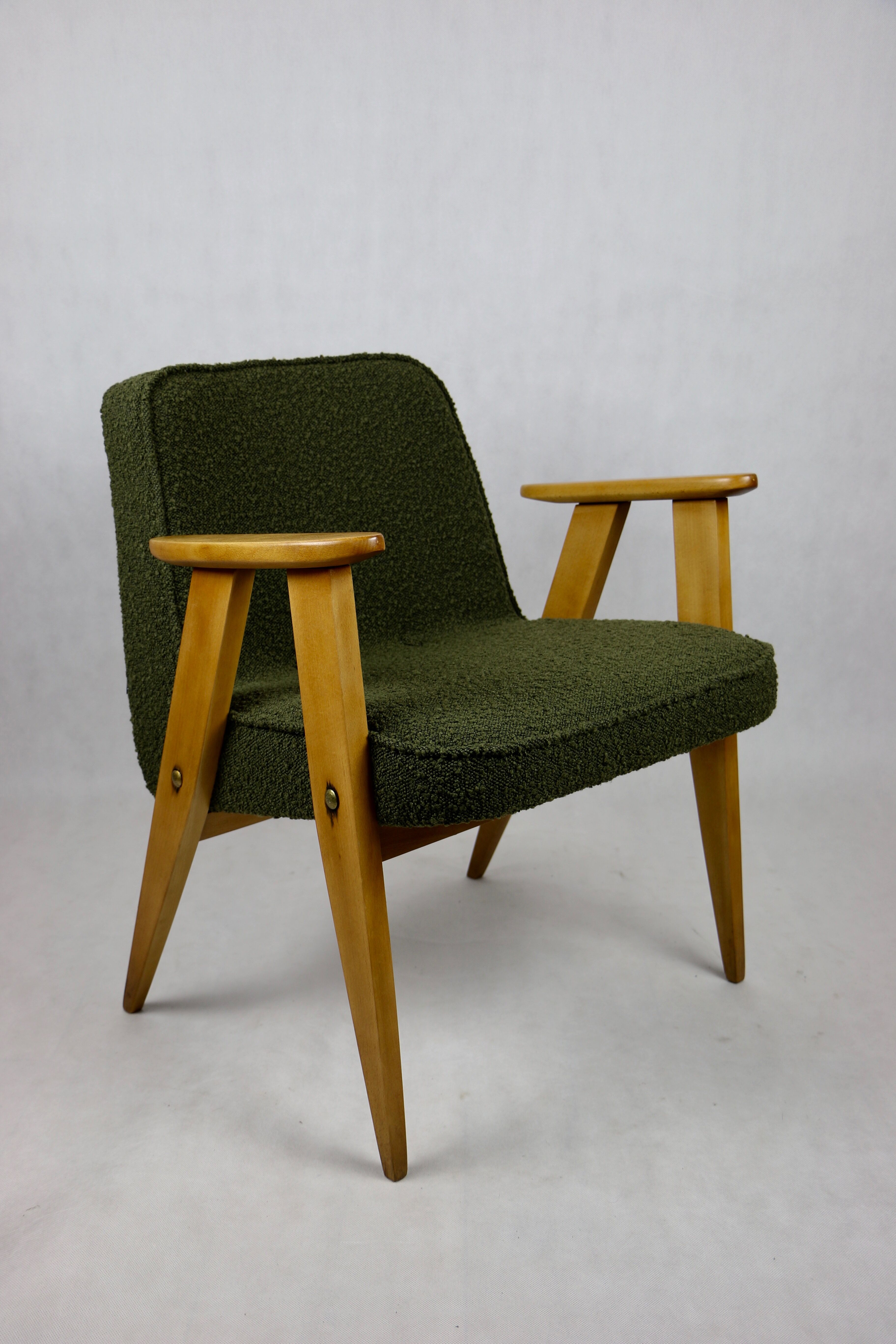366 olive boucle armchair, 1970s