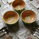 3 earthenware bowls with melon decoration, vintage 1980s.