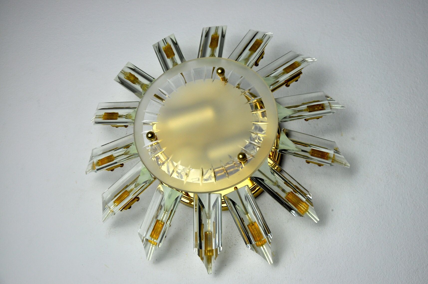 Wall lamp venini soleil, triedri glass, Italy, 1970