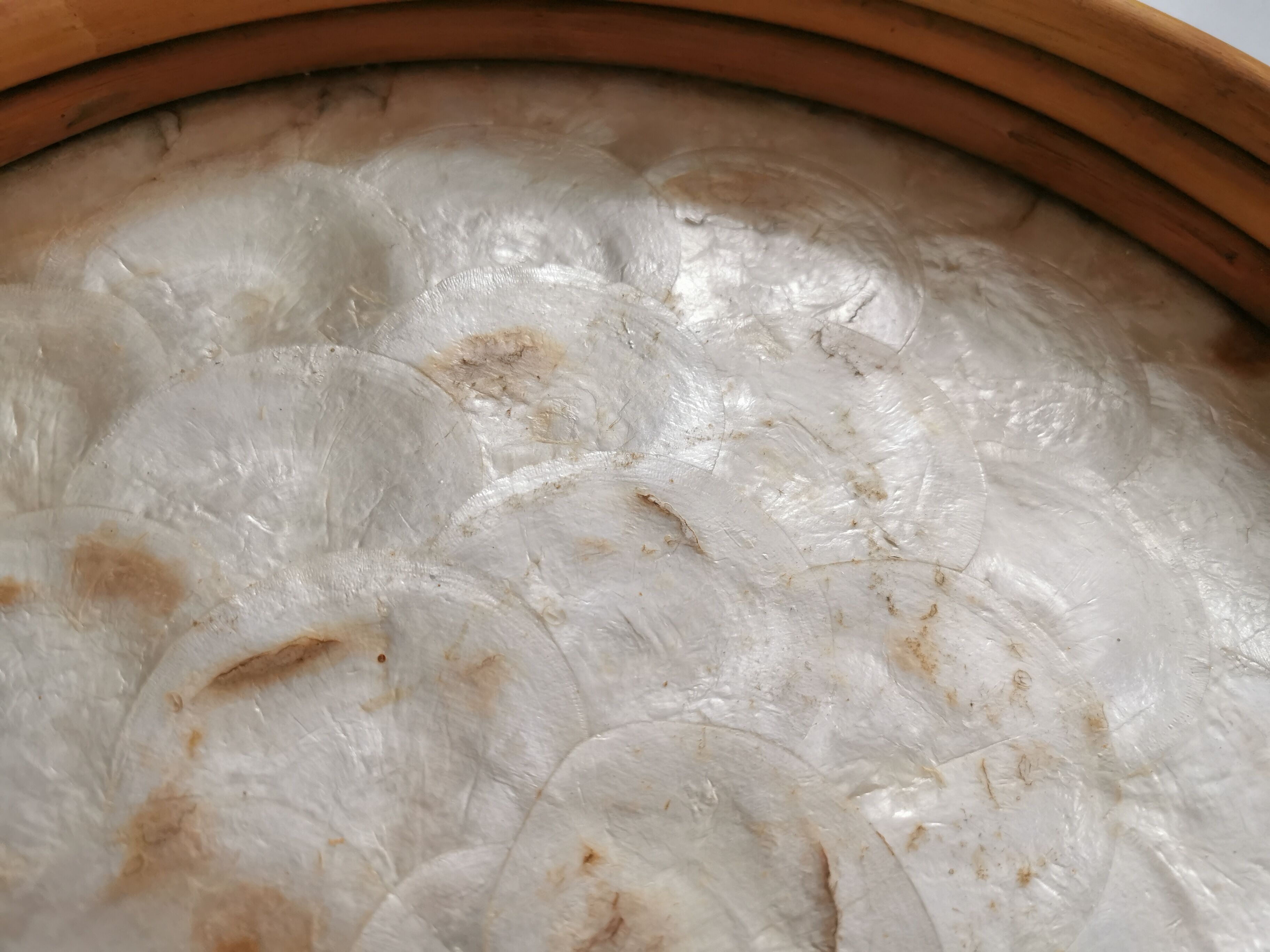 Nacre and rattan tray