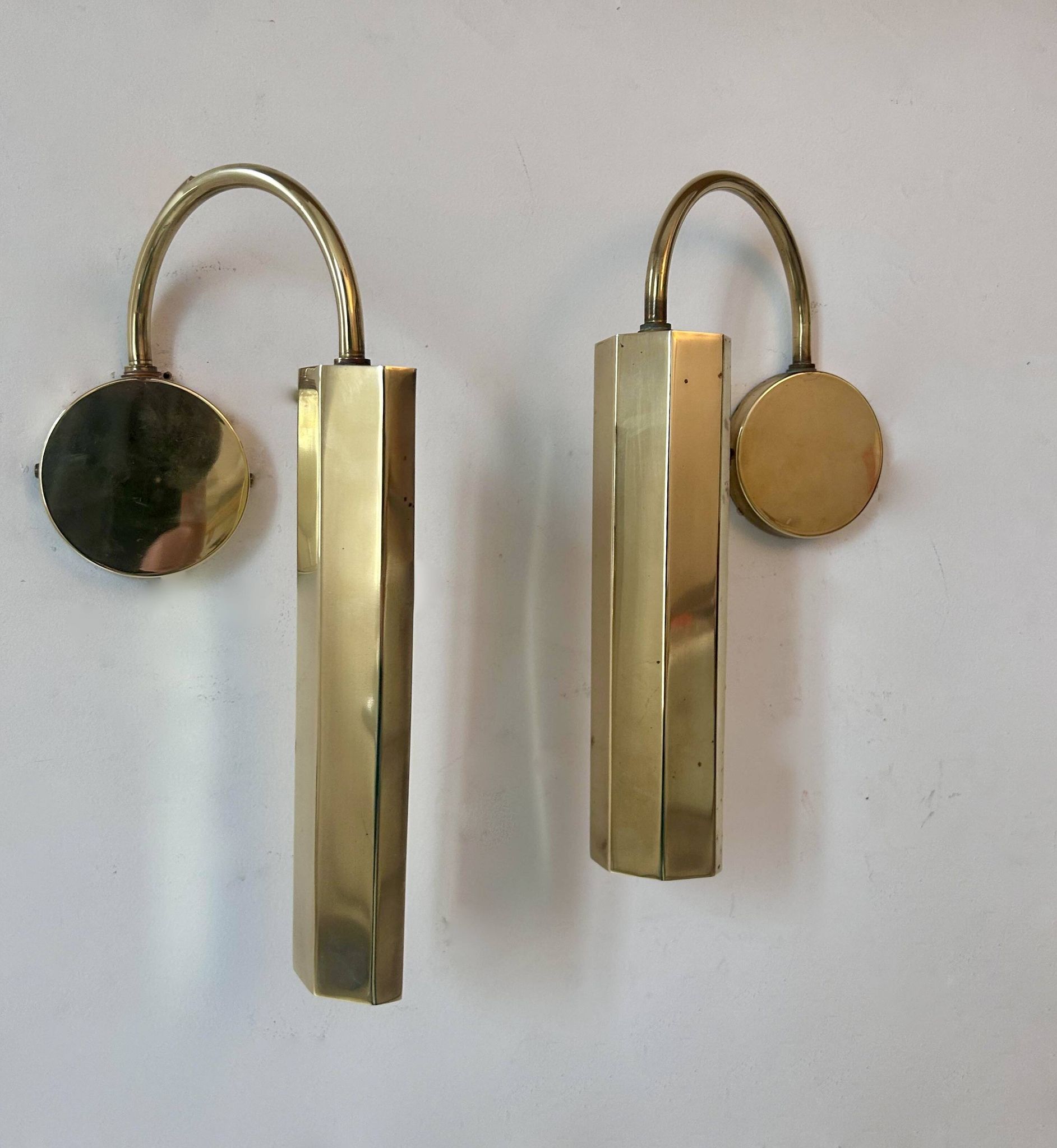 Pair of vintage adjustable wall lights, solid brass, France 1970