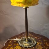 Lampe art nouveau en bronze abat jour pate verre 59x20