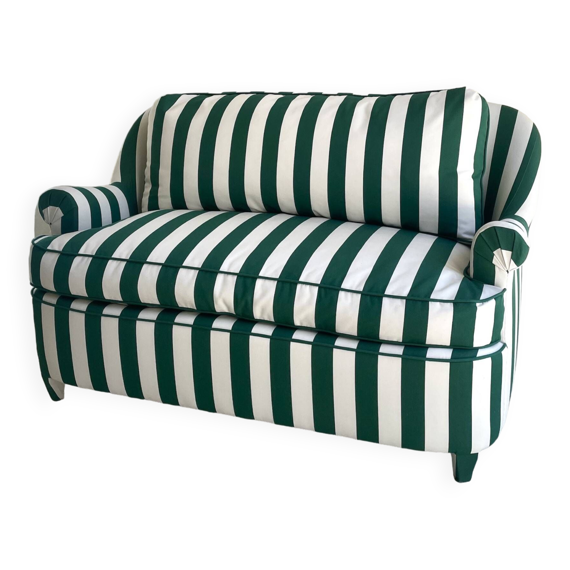 Small green striped sofa