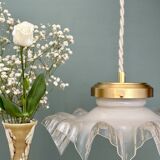 Vintage lace glass pendant lampshade, half white, half transparent