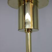1930s Czech Art Deco brass chandelier with milk glass center and exposed bulbs