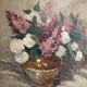 Antique painting, still life with lilacs and peonies signed Van der Berg circa 1950