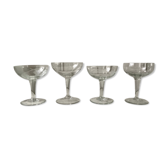 Set of 4 glasses of crystalline champagne mismatched 50s