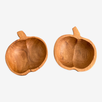 Paire de coupelles pommes en teck