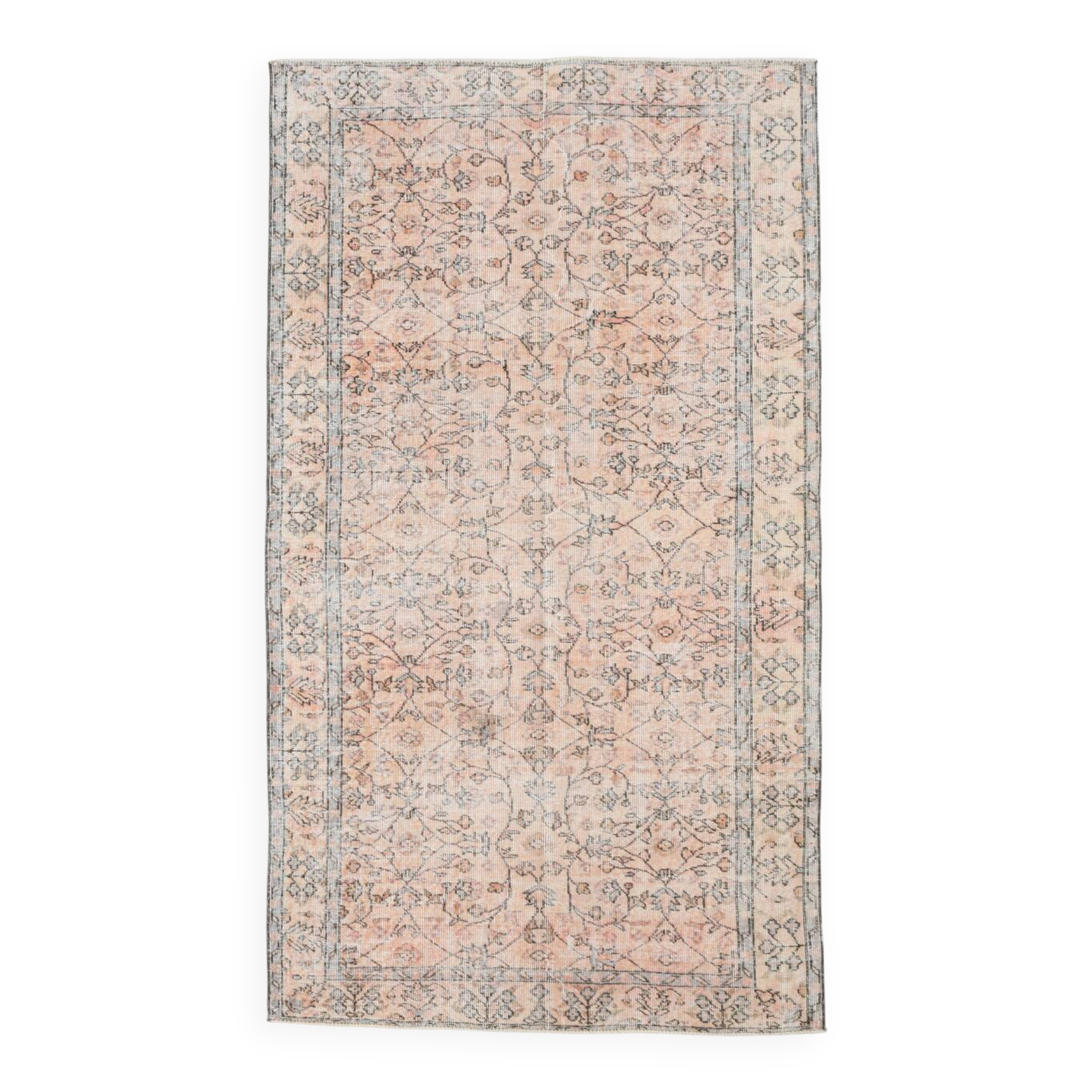 5x8 Faded Pink & Beige Floral Turkish Vintage Rug, 143x248 Cm