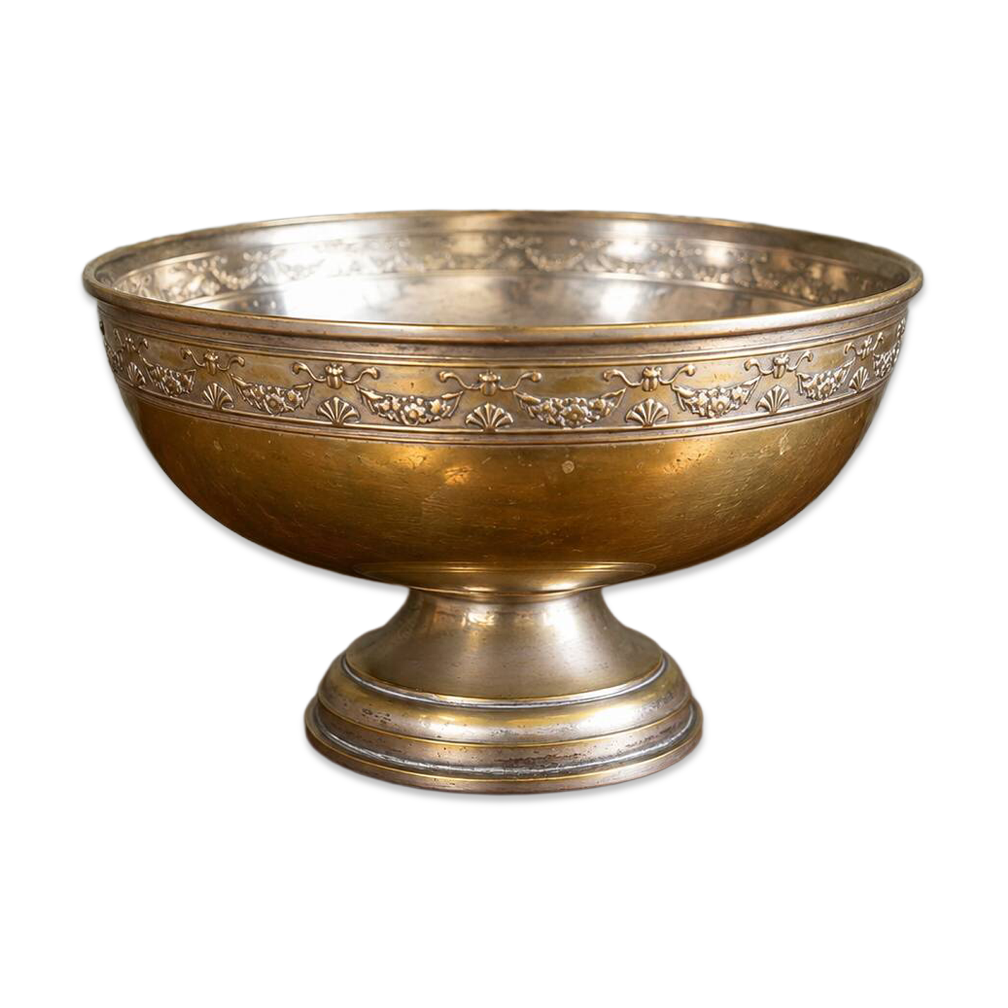 Vintage metal footed coupe in gold and silver – Floral decor