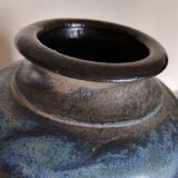 Vase with 2 small fleur-de-lis - glazed terracotta, cobalt