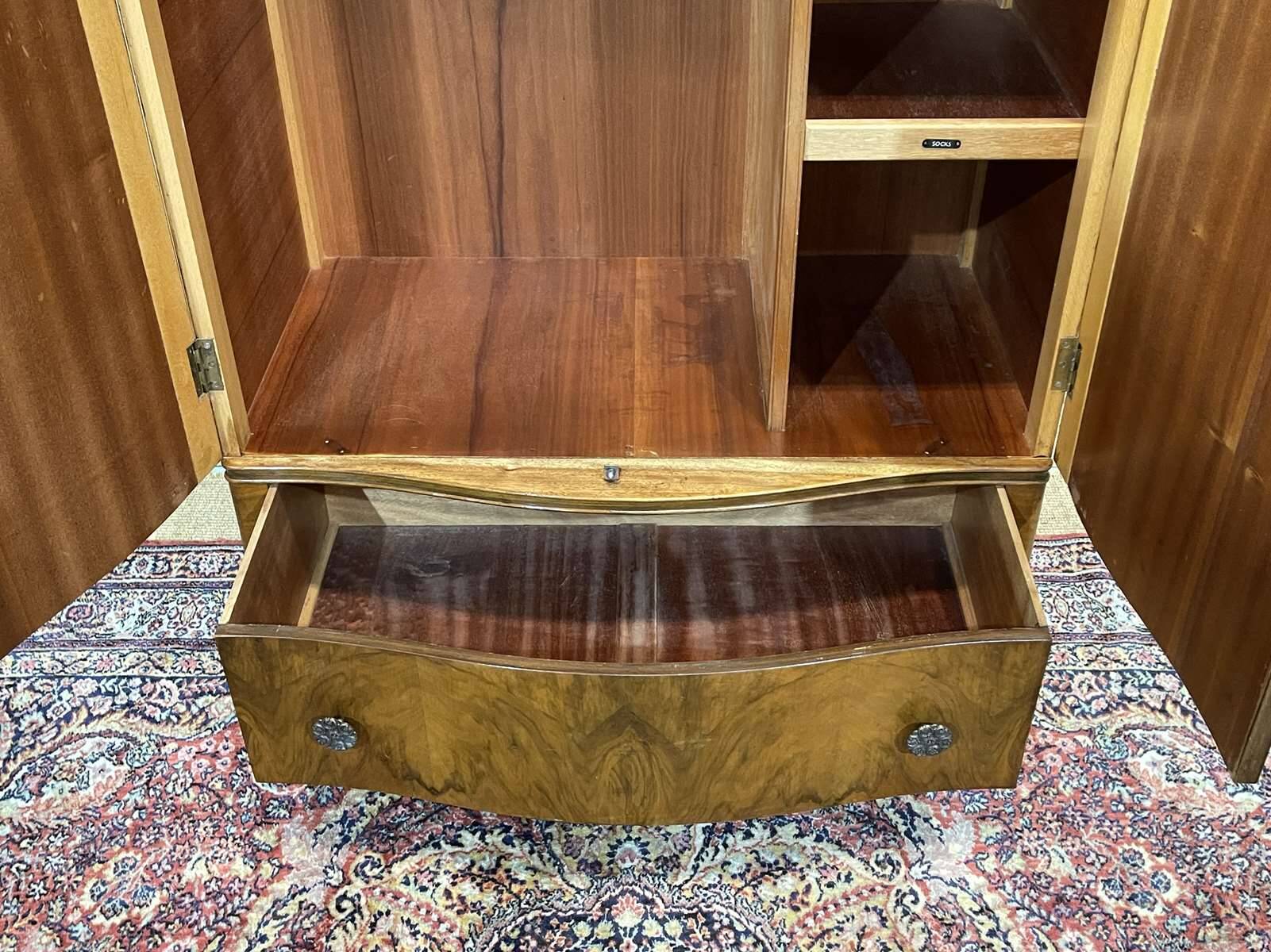 1950s English walnut bedroom wardrobe