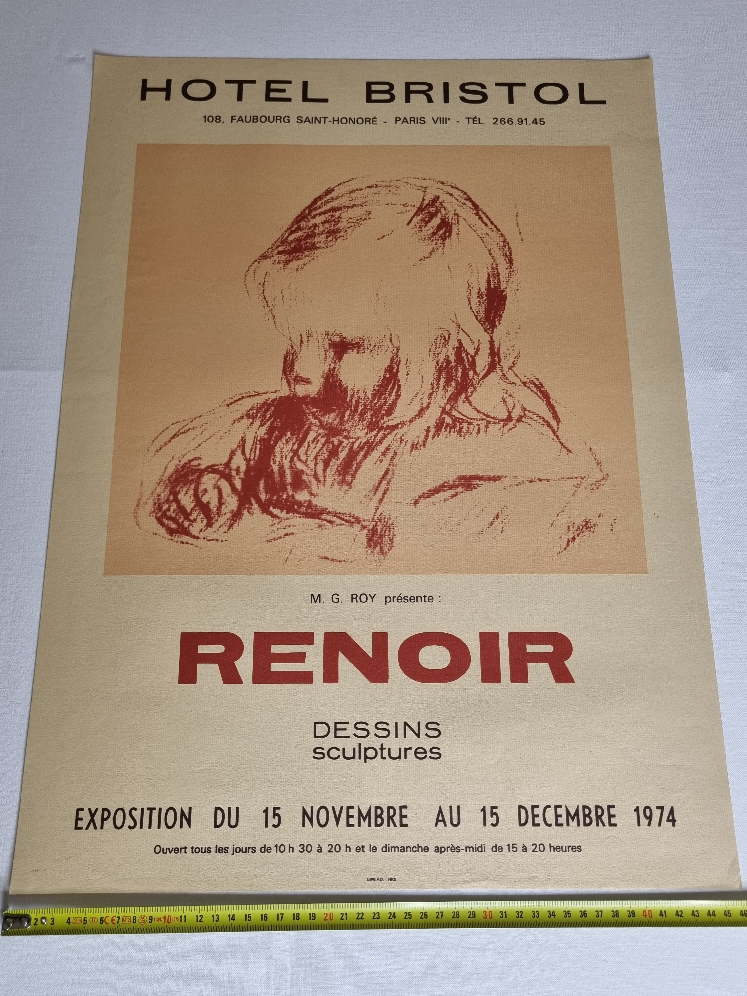 Lithographic poster on Arches paper, Renoir, Hotel Bristol, 1974