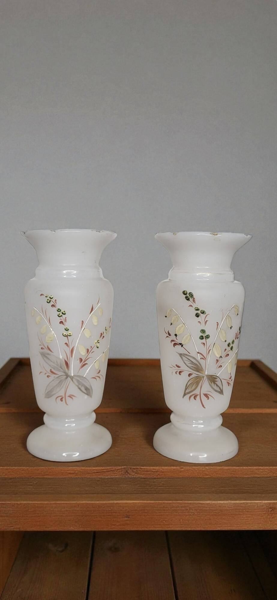 Pair of opaque enameled glass vases