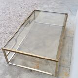 Rectangular coffee table in brass and chromed metal 1970 design