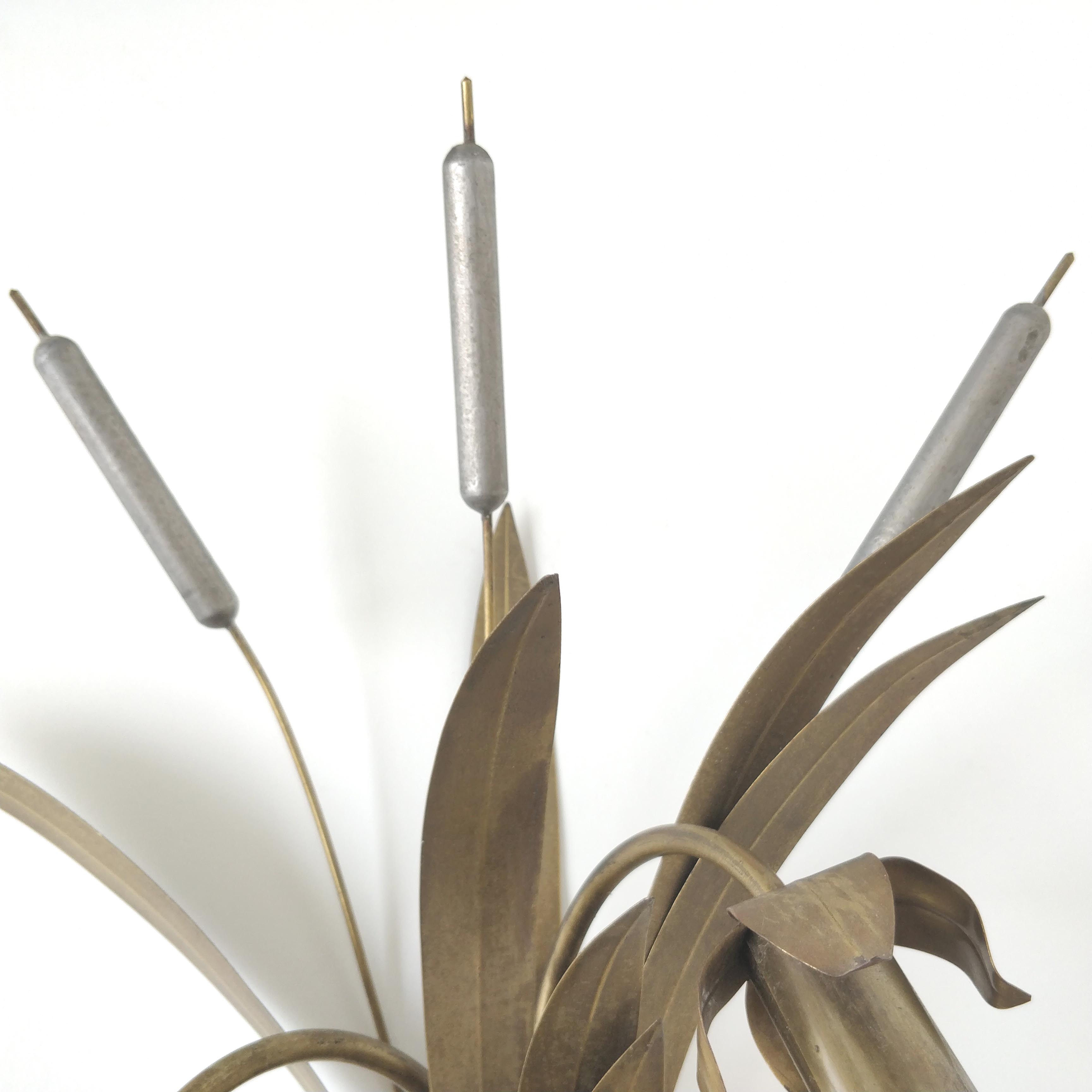 Pair reed and brass leaves sconces