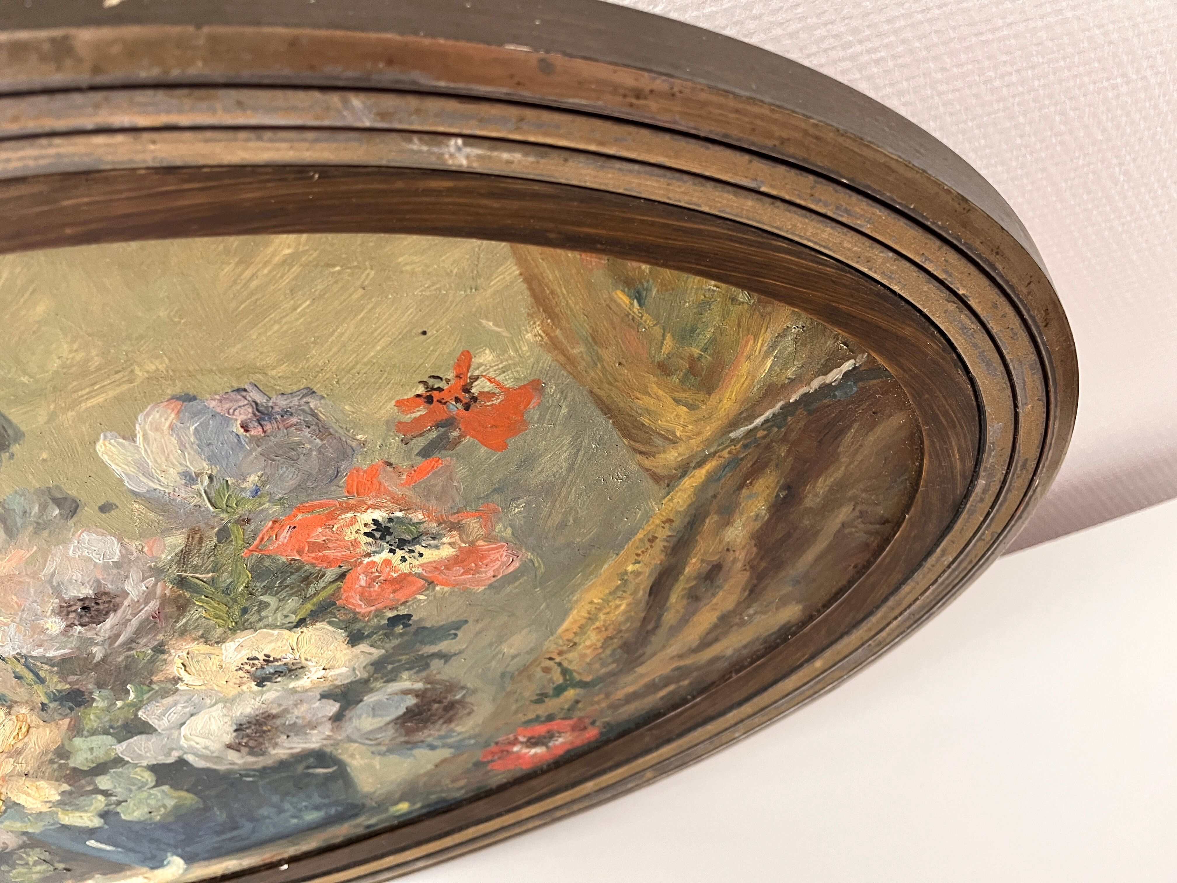 Still life with flowers, oil on panel circa 1930