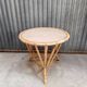Vintage rattan wicker garden furniture set with 2 shell armchairs and a bar table