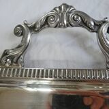 Large rectangular silver metal tray with handles Maison Wiskemann