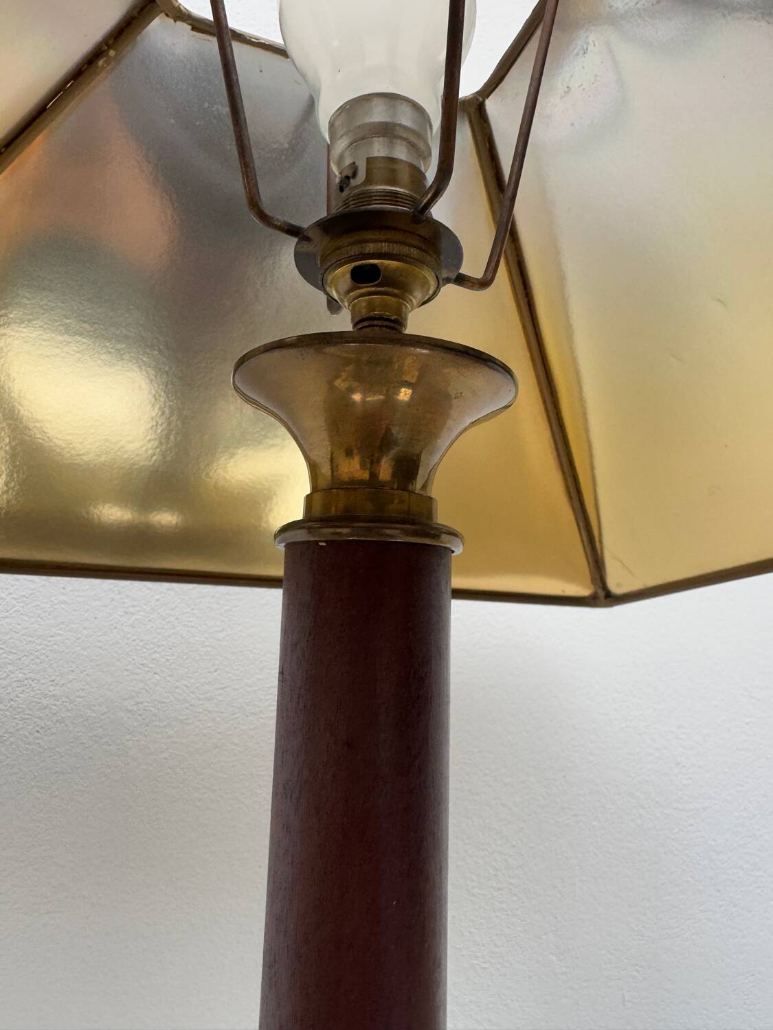 Large teak and bronze lamp from the 1970s