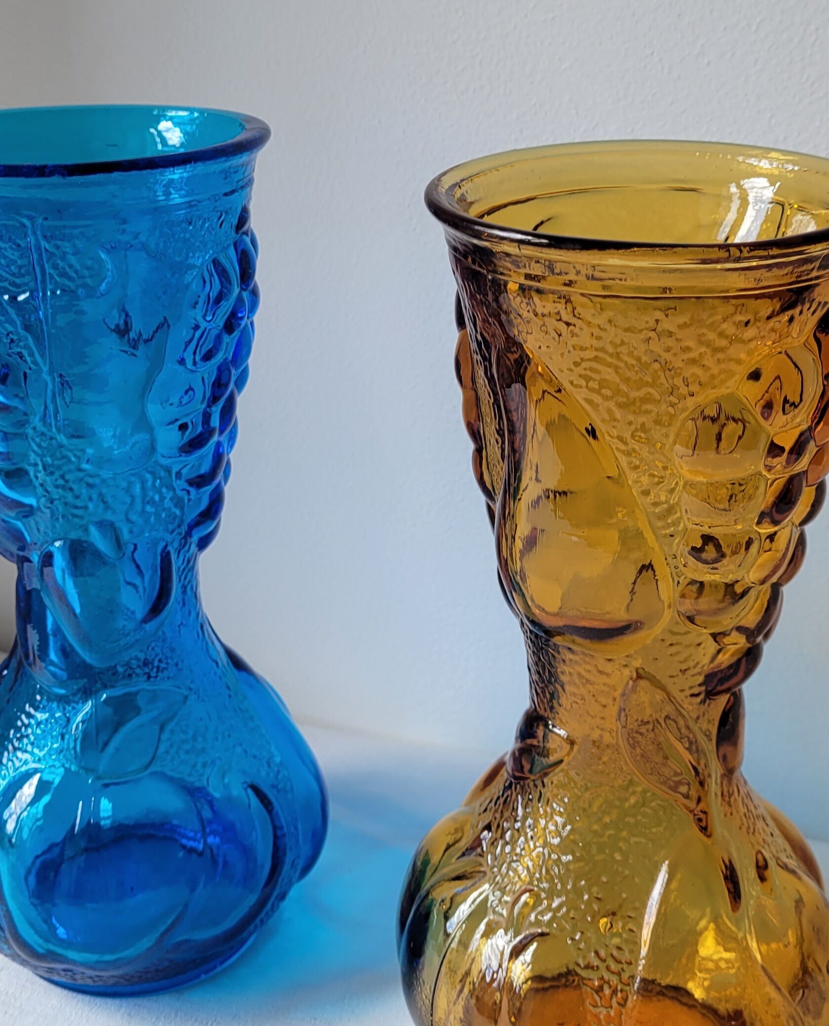 Duo of blue and amber Italian vases