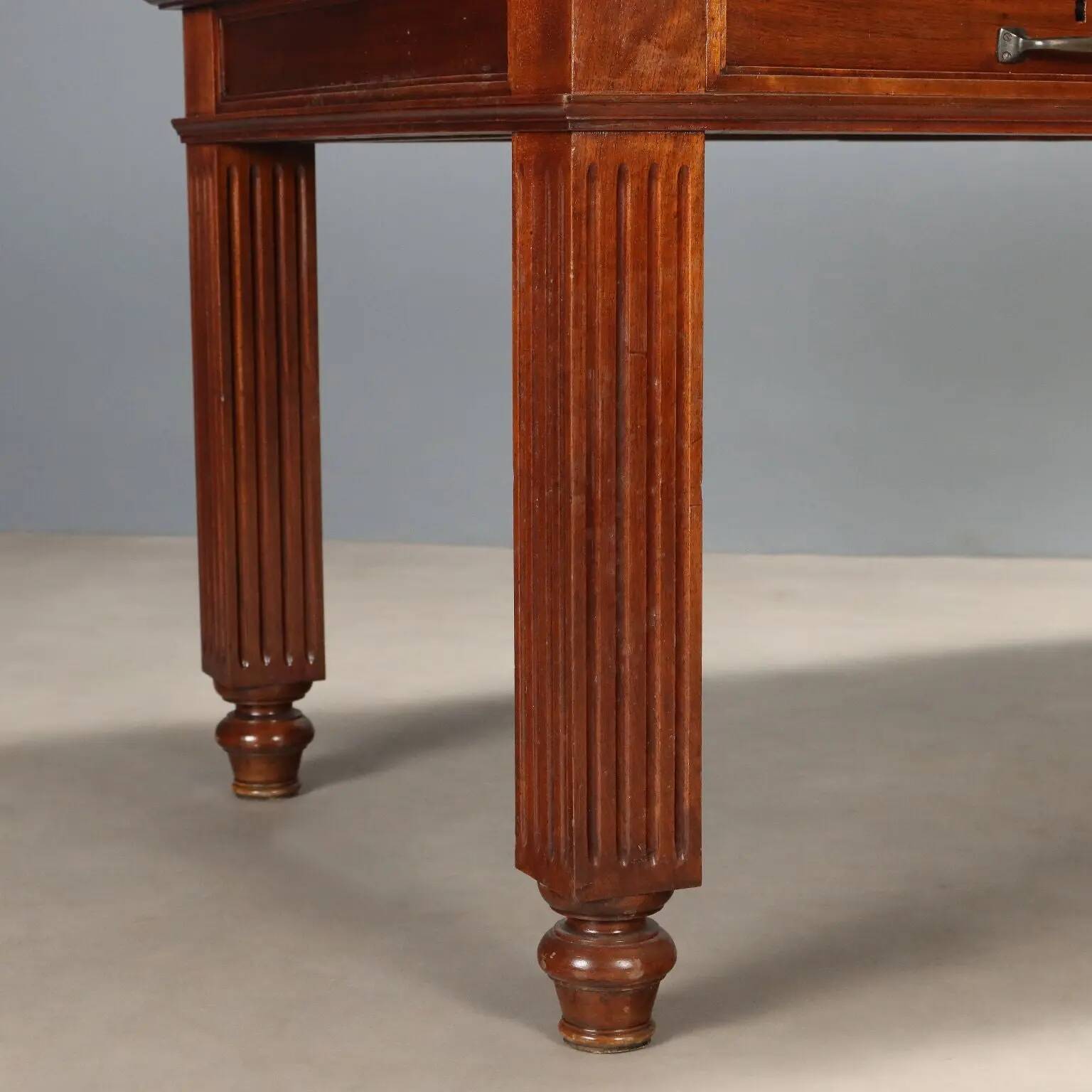 Antique walnut desk with brown leather, Italy, 19th century