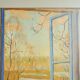 Painting of an open window with flowers, Belgium early 20th century.