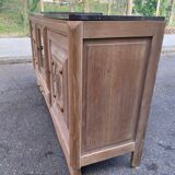 Renovated art deco sideboard in solid raw oak and gray marble 186cm