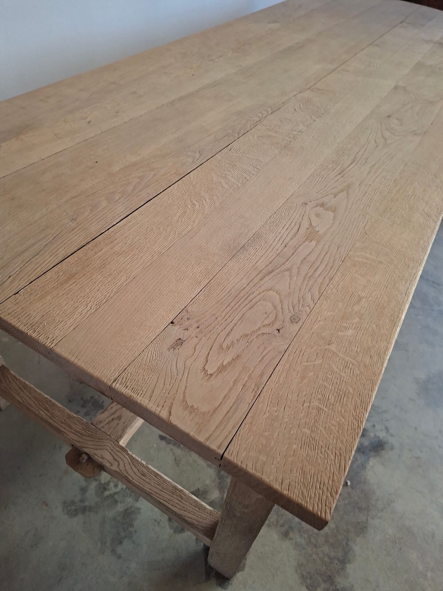Rustic old farmhouse table made of solid oak, fully sandblasted.